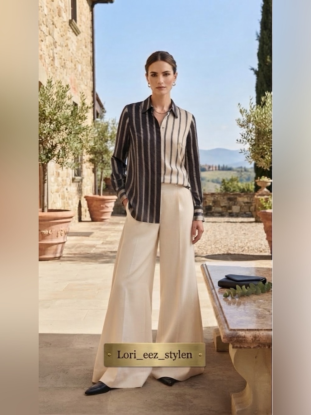 Mango Two-Tone Vertical Stripe Shirt in Black and Cream